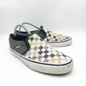 Vans Slip-On Checkerboard Sneakers in Black, White, Gold, Purple, Mint